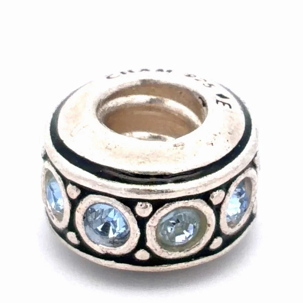 Designer Chamilia Sterling Silver Classic Round Light Blue Cubic Zirconia Charm